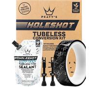 Peaty's Kit di conversione ruote tubeless - XC & Trail - nastro da 25 mm, valvole da 42 mm, 2 sacchetti per sigillante in biofibra Holeshot da 120 ml, colore: Nero