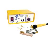 PEBARO 0290 - Stazione professionale con pirografo e 3 fiocchi a fuoco, regolazione continua della temperatura, per scrivere, disegnare e bruciare su legno e altri materiali, giallo