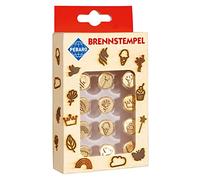 Pebaro- Timbro per pirografia, 12 Pezzi, in Ottone, Vari Motivi Come Cupcake, Elfo, Stella, ECC. per Bruciare su Legno, Pelle, Sughero e Altri Materiali, 20700