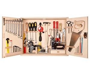 Pebaro 417 Grande armadio per attrezzi, 43 pezzi, set completo di attrezzi di alta qualità, set completo per hobbisti, cassetta degli attrezzi con martello, chiavi a forchetta, seghe, pinze,