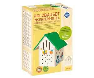 Pebaro 467 - Set da costruzione in legno per insetti, farfalle e apiari in uno, resistente alle intemperie, in legno non trattato, con martello e chiodi, fori per unghie preforati
