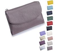 Pebble - Portafoglio in vera pelle morbida a tre pieghe con blocco RFID, con tasca per monete, scomparti per carte di identità, piccola pochette per viaggi, lavoro, uso quotidiano, Taro viola., S