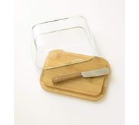 Pebbly - Burriera in vetro e bambù con coltello da burro in acciaio inossidabile - 16,5 x 12 x 8,5 cm - Indispensabile per conservare e preservare il burro in materiali 100% naturali