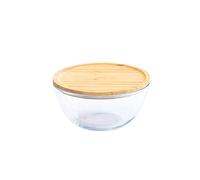 Pebbly - Ciotola rotonda in vetro con coperchio in bambù - 1,6 L - Conserva, servi e prepara il cibo per una cucina pratica, organizzata ed esteticamente gradevole