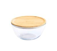 Pebbly - Ciotola rotonda in vetro con coperchio in bambù - 2,6 L - Conserva, servi e prepara il cibo per una cucina pratica, organizzata ed esteticamente gradevole