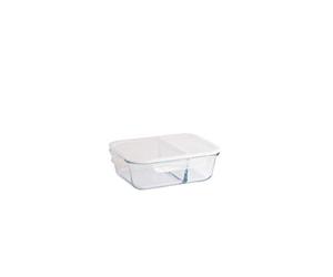 Pebbly - Contenitore rettangolare in vetro a scomparti e a prova di perdite - 1,45 L - Conserva, riscalda e trasporta i tuoi alimenti, 100% ermetico e a scomparti per una cucina organizzata
