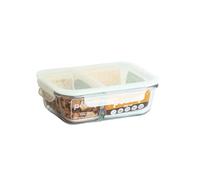 Pebbly - Contenitore rettangolare in vetro a scomparti e a prova di perdite - 950 ml - Conserva, riscalda e trasporta i tuoi alimenti, 100% ermetico e a scomparti per una cucina organizzata