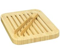 Pebbly nba055 Set di tagliere e pinze per pane tostato, bambù beige 26 x 20 x 2 cm