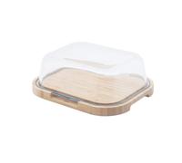 PEBBLY - Scatola per formaggi con cupola in vetro e vassoio in bambù - 27 x 21,5 x 9,5 cm - Per 3 o 4 formaggi, Dimensioni compatte e compatte, Ideale per conservare e servire, Materiali naturali