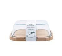 Pebbly - Scatola per formaggio con campana in vetro e vassoio in bambù - 27 x 21,5 x 9,5 cm - Per 3-4 formaggi, piccolo formato compatto ideale per conservare e servire, materiali naturali senza BPA
