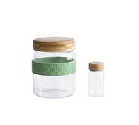 PEBBLY - Set da Pranzo in Vetro con Coperchio in bambù - 700 ml + 50 ml - Trasporta e riscalda Facilmente Il Tuo pasto, Venduto con Un Piccolo Contenitore per la Salsa