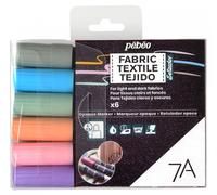 Pébéo – Set di 6 pennarelli per tessuto, opaco per tessuti scuri, punta 4 mm, pastello