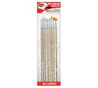 Pébéo 950350 Astuccio 8 pennelli Manici Lunghi Assortiti 4 setola Bianca + 4 Poliammide Dorato Tondo n° 6, 10 + Piatto n° 6, 10