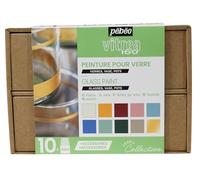 Pebeo Cofanetto Collezione Vitrea 160-Set per Pittura su Vetro-Decorazione Vetro-10 Flaconi da 45 ml-Colori Assortiti 1 + Tubetto Cerne Relief Oro 20 ml + Accessori + Guida Creativa, 450 unità