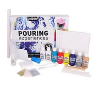 Pebeo Kit Pouring Experiences Cofanetto Fluid Art Acrilici Premiscelati Pronti all’Uso-8 Flaconi 118ml Colori Assortiti, Olio Silicone 50ml, 4 Cartoni Telati, Materiali, Guida, Set da 47 pezzi