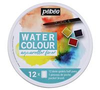 Scatola Tonda In Metallo 12 1/2 Godets Acquarello Fine + Pennello | Pebeo