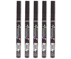Pébéo Set di 5 pennarelli per pittura 4Artist, punta testata, 2 mm, colore: Nero