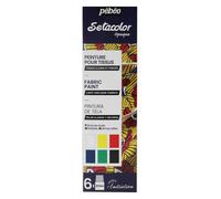 PEBEO - Setacolor Set Principianti - Pittura per Tessuti Opaca - Kit 6 Colori, Base Acqua - 6 Flaconi da 20 ml - Bianco + Giallo limone + Vermiglio + Blu Jeans + Verde Brillante + Nero