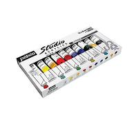 Pébéo - Studio Acrylics Case 10 Tubi da 20 ml Assorted e Brush - Kit Acrylic Paint Tubes and Brush - Assortimento Pébéo Acrylic - 10 tubes of 20 ml