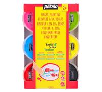 Pébéo - Tactilcolor Colori tessili “Base” - Astuccio 6 pz da 100 ml - Pittura lavabile per bambini - Risveglio attività creative a partire da 2 anni - Pittura con le dita su tessuto - 6 barattoli da 100 ml + istruzioni