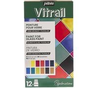 Pebeo Vitrail Vetrata Pittura 12 X 20ml Bottiglie Solvente Base Craft 757421