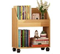 PEBFHSQW Carrello Porta Libri Versatile Con Ruote - Organizer Mobile Sottoscrivania Per Libri E Articoli Per Ufficio, Design Compatto Con Ripiani(Wood,2 layers)