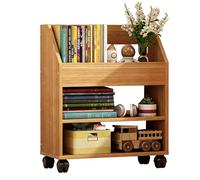 PEBFHSQW Carrello Porta Libri Versatile Con Ruote - Organizer Mobile Sottoscrivania Per Libri E Articoli Per Ufficio, Design Compatto Con Ripiani(Wood,3 layers)