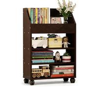 PEBFHSQW Carrello Porta Libri Versatile Con Ruote - Organizer Mobile Sottoscrivania Per Libri E Articoli Per Ufficio, Design Compatto Con Ripiani(Brown,4 layers)