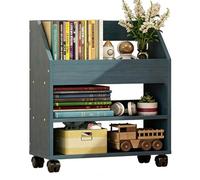 PEBFHSQW Carrello Porta Libri Versatile Con Ruote - Organizer Mobile Sottoscrivania Per Libri E Articoli Per Ufficio, Design Compatto Con Ripiani(Blu,3 layers)