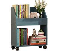 PEBFHSQW Carrello Porta Libri Versatile Con Ruote - Organizer Mobile Sottoscrivania Per Libri E Articoli Per Ufficio, Design Compatto Con Ripiani(Blu,2 layers)