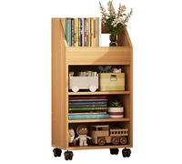 PEBFHSQW Carrello Porta Libri Versatile Con Ruote - Organizer Mobile Sottoscrivania Per Libri E Articoli Per Ufficio, Design Compatto Con Ripiani(Wood,4 layers)