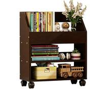 PEBFHSQW Carrello Porta Libri Versatile Con Ruote - Organizer Mobile Sottoscrivania Per Libri E Articoli Per Ufficio, Design Compatto Con Ripiani(Brown,3 layers)