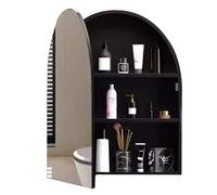 PEBFHSQW pensile Mobiletto Da Bagno Con Specchio Ad Arco - Mobiletto Da Parete In Legno Con Anta Per Bagno, Ingresso, Corridoio, Specchio Consolle Con Ripiani(Black)