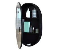 PEBFHSQW pensile Mobiletto Da Bagno Ovale Multistrato Con Specchio E Contenitore, Mobiletto Portaoggetti A Parete Con Specchio Per Cosmetici Organizer Con Anta Camera Letto E Corridoio(Black)