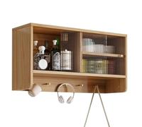 PEBFHSQW pensile Mobiletto Da Parete Con Ganci, Ripiani E Ante Scorrevoli, Organizer Per Cucina, Soggiorno, Ingresso, Ufficio, Studio, Mobiletto Decorativo Da Parete(Wood,100 * 45 * 28cm)