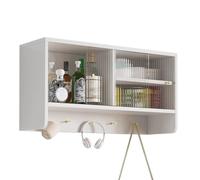 PEBFHSQW pensile Mobiletto Da Parete Con Ganci, Ripiani E Ante Scorrevoli, Organizer Per Cucina, Soggiorno, Ingresso, Ufficio, Studio, Mobiletto Decorativo Da Parete(bianca,80 * 28 * 45cm)