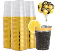 Pecewlos 50 bicchieri con oro, 280 ml, riutilizzabili, eleganti bicchieri da vino per champagne e birra, cocktail, Martini, Soda Dessert