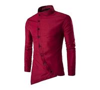 PECHEMO da Uomo Gotiche Camicie Steampunk Colletto ad Ala Cosplay Tuxedo Ruffle Floral Costume Medievale Mens Hipster Bottone Obliquo Irregolare Slim Fit Manica Lunga Colletto da Nonno Casual Camicie