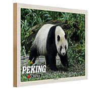 Pechino Panda - Targa in legno, motivo: souvenir della Cina, decorazione per la casa, 40 cm x 30 cm