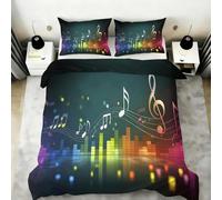 Pechiwuo Set Copripiumino Matrimoniale Nota Musicale Biancheria da Letto in Morbida Microfibra 3D Note Colorate Copripiumino 240x260 cm e 2 Federe 50x80 cm con Zippere t2640