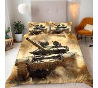 Pechiwuo Set Copripiumino una Piazza e Mezza Carro Armato Biancheria da Letto in Morbida Microfibra 3D Guerra Militare Copripiumino 200x200 cm e 2 Federe 50x80 cm con Zippere t2593