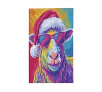 Pecora che indossa cappello di Babbo Natale con occhiali da sole, bandiere per la casa da cortile, 0,9 x 1,5 m, striscione di auguri con occhielli per interni ed esterni, decorazioni per la casa