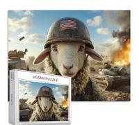 Pecora che indossa un casco dell'esercito americano 1000 pezzi puzzle per adulti sfondo di guerra puzzle artistico colorato puzzle fai da te per la decorazione della casa regali puzzle famiglia