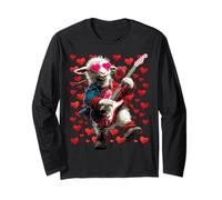 Pecora Che Suona la Chitarra Chitarrista Animale San Valentino Cuori Maglia a Manica