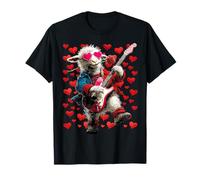 Pecora Che Suona la Chitarra Chitarrista Animale San Valentino Cuori Maglietta