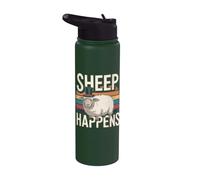 Pecora divertente gioco di parole Sheep Happens Shepherd Stainless Steel Insulated Water Bottle