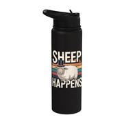 Pecora divertente gioco di parole Sheep Happens Shepherd Stainless Steel Insulated Water Bottle