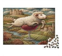 Pecora Jumping Into A Grape Cup Puzzle Per Adulti |Pittura medievale| 1000pcs (75x50cm) Puzzle Giochi Educativi,decorazioni Per La Casa