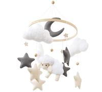 Pecora mobile - Lettino per bambini, in legno, con palline di feltro, con campana a forma di nuvola e stella, per la cameretta dei bambini, regalo per neonati