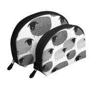 Pecore divertenti su sfondo grigio, Borsa per trucco a conchiglia Portamonete da donna Borsa da toilette piccola Borsa per cosmetici 2 pezzi